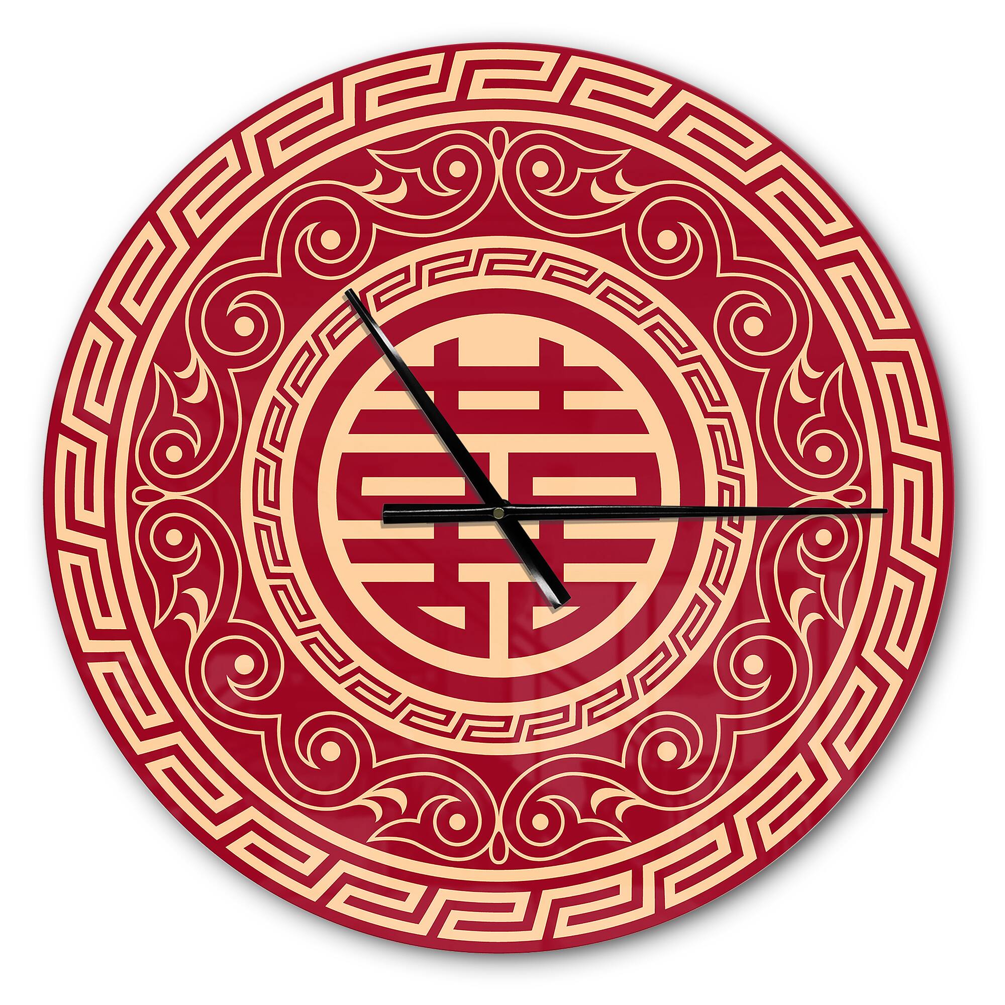 Designart 'Double Happiness Asian Decoration Modern Wall Clock